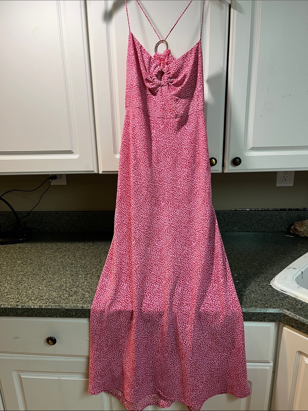 Pink Spotted Slip Dress with Ring Detail